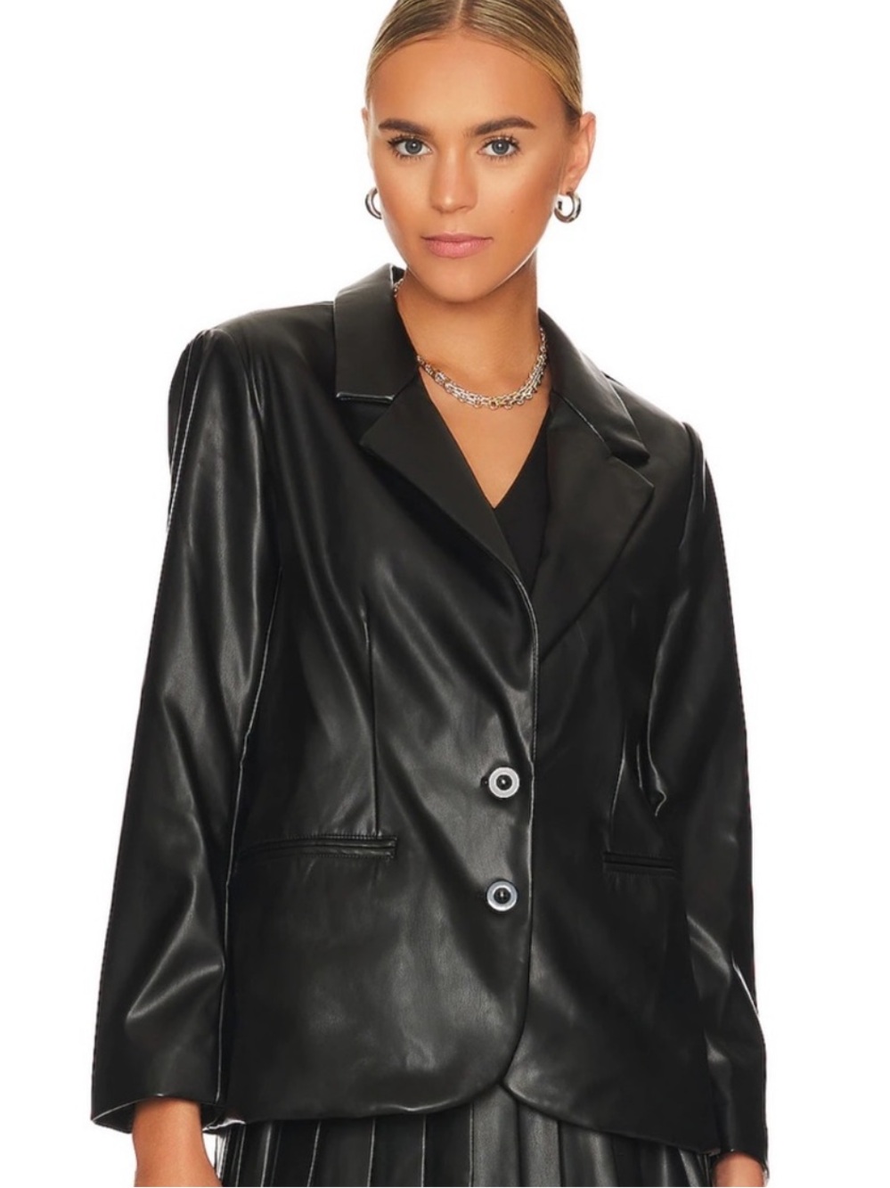 BCBGeneration | Black Faux Leather Boyfriend Blazer